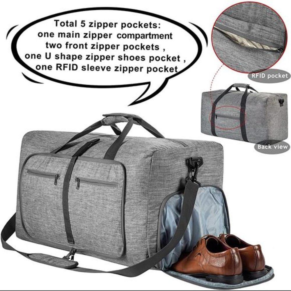 Travel Duffle Bag Foldable Compartment Overnight Bag Waterproof & Tear Resistant - Picture 6 of 6